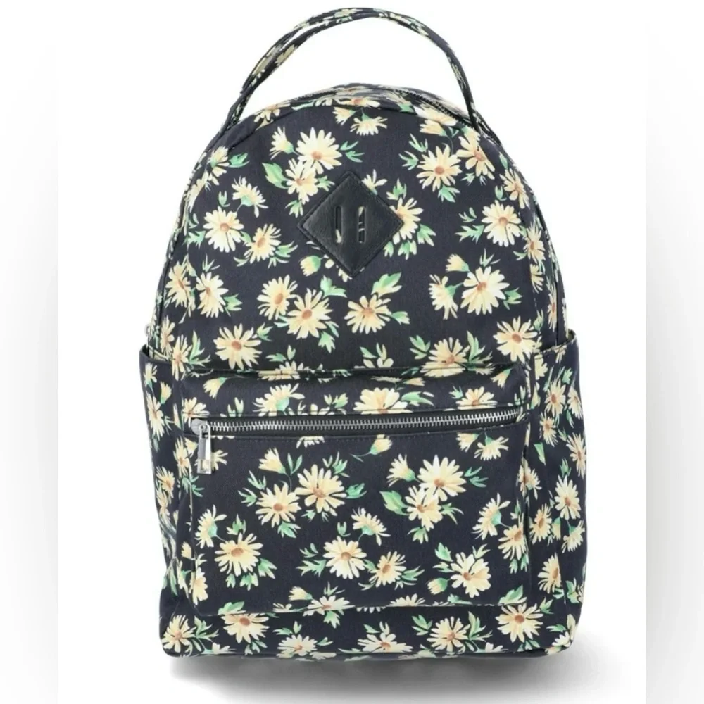 No Boundaries‎ Floral Mini Backpack Black Daisy Print Lightweight Travel Bag